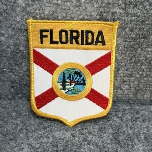 Vintage FLORIDA Patch Flag Symbol Shield Shape State Souvenir Badge - Rare